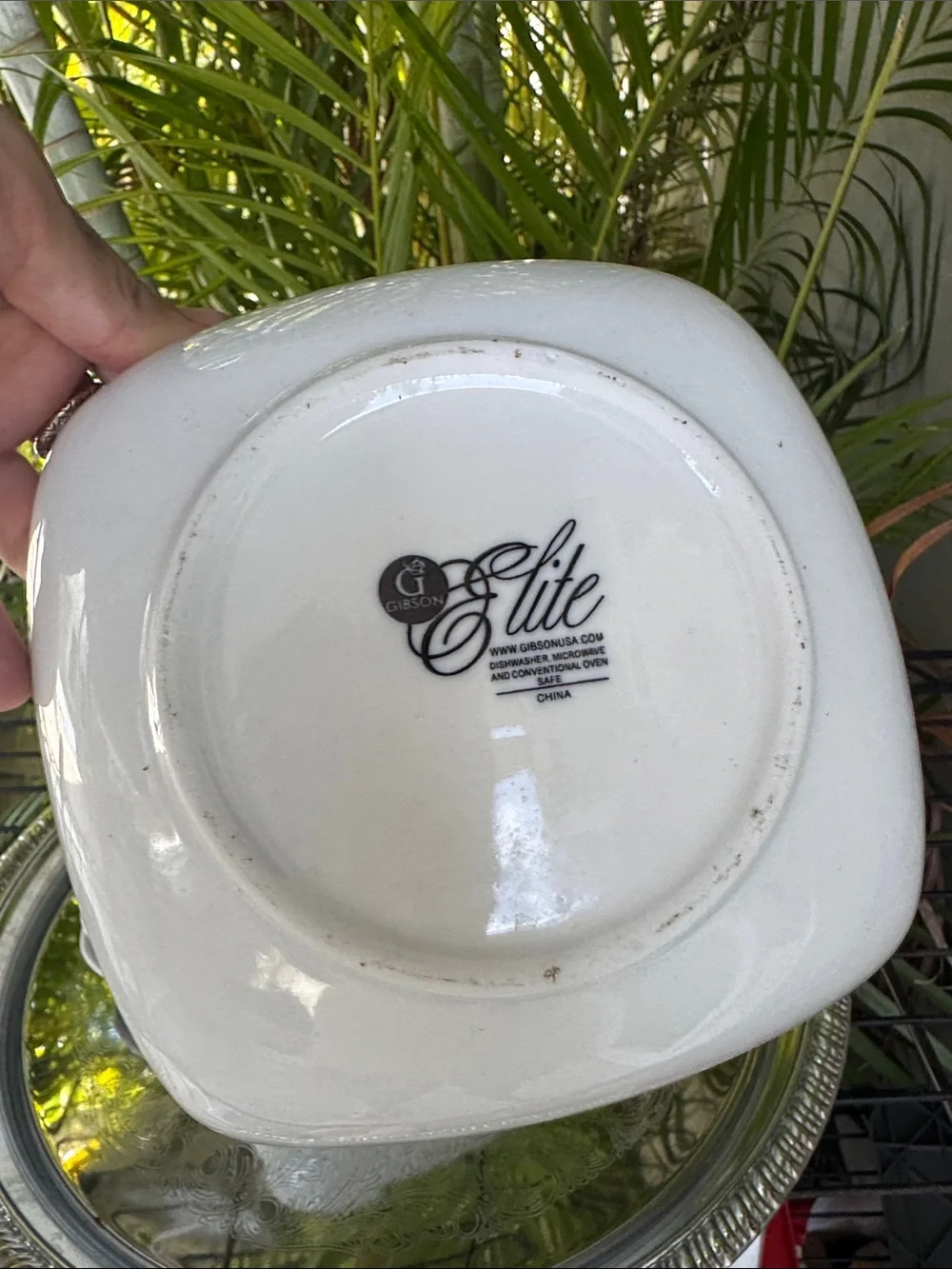 Gibson Elite White Ceramic Bowls and Square Plates Set of 8